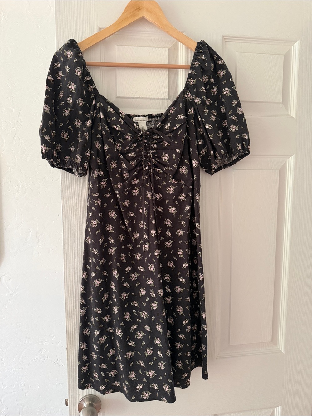 H&M Black Mini Dress with Pink Floral Print